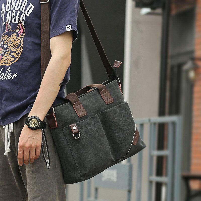 Männer Canvas Multi-pocket Verschleißfeste Umhängetaschen Retro Casual Große Kapazität Reißverschluss Umhängetasche Handtasche