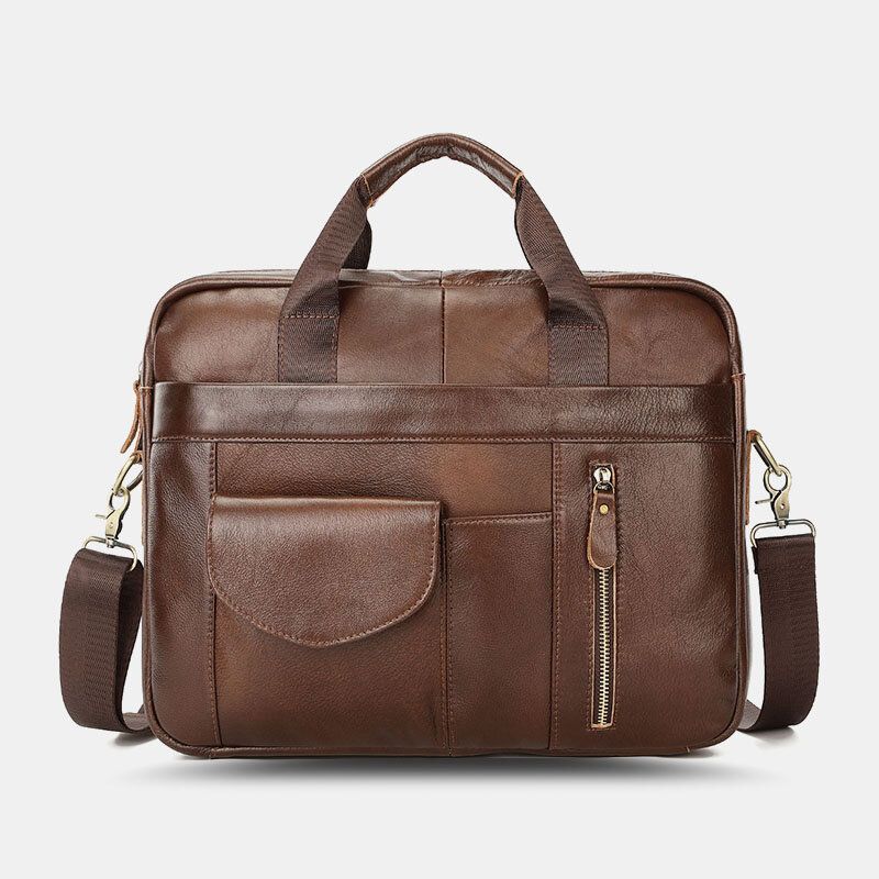 Männer Echtes Leder Multi-pocket Vintage 14 Zoll Laptoptasche Aktentaschen Umhängetasche Umhängetasche Handtasche