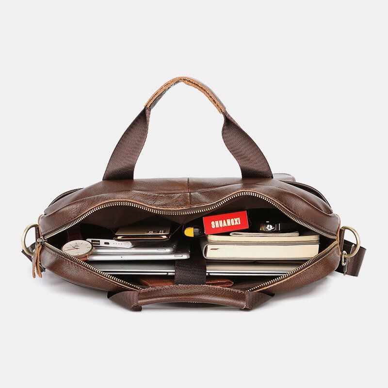 Männer Echtes Leder Multi-pocket Vintage 14 Zoll Laptoptasche Aktentaschen Umhängetasche Umhängetasche Handtasche