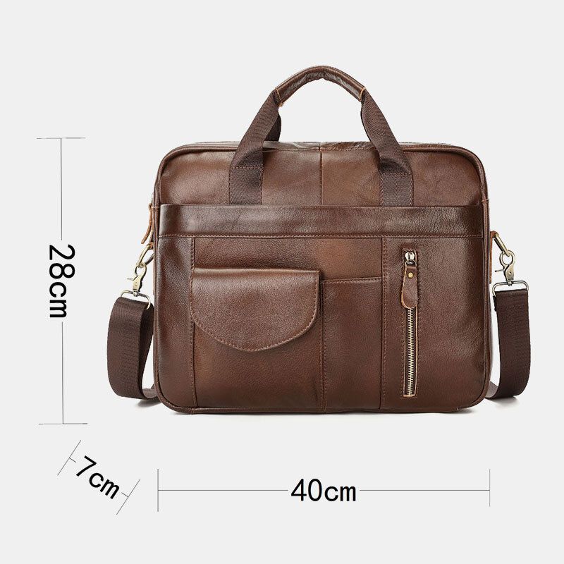 Männer Echtes Leder Multi-pocket Vintage 14 Zoll Laptoptasche Aktentaschen Umhängetasche Umhängetasche Handtasche