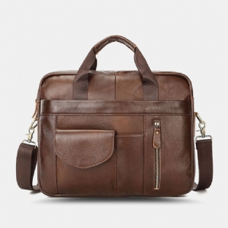 Männer Echtes Leder Multi-pocket Vintage 14 Zoll Laptoptasche Aktentaschen Umhängetasche Umhängetasche Handtasche