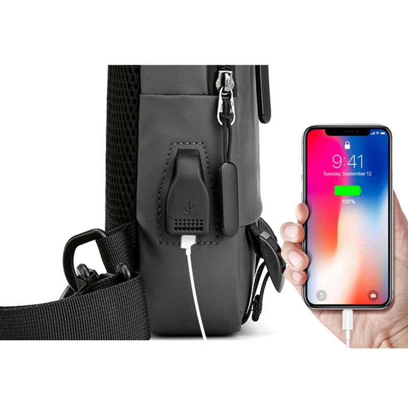 Männer Nylongewebe Casual Portable Usb Ladedesign Brusttasche Wasserdichte Tägliche Umhängetasche