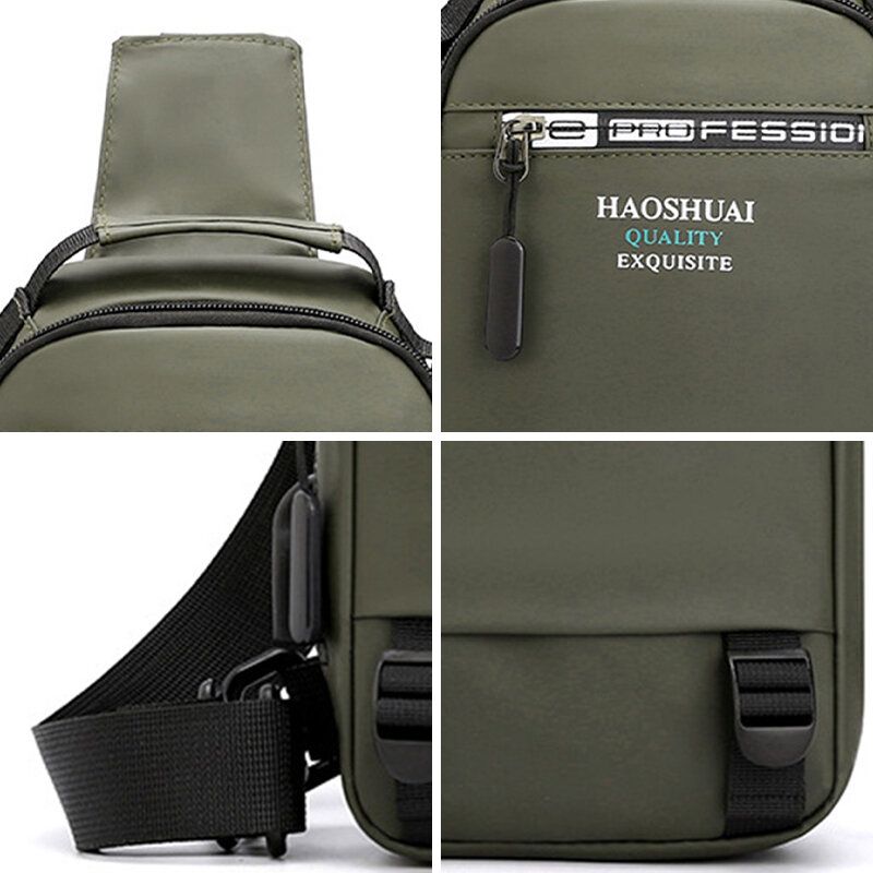 Männer Nylongewebe Casual Portable Usb Ladedesign Brusttasche Wasserdichte Tägliche Umhängetasche