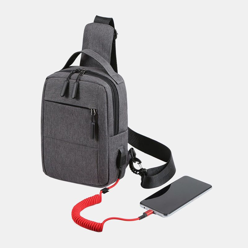 Männer Polyester Usb-aufladung Große Kapazität Mehrschichtige Business Crossbody Bag Brusttasche Sling Bag