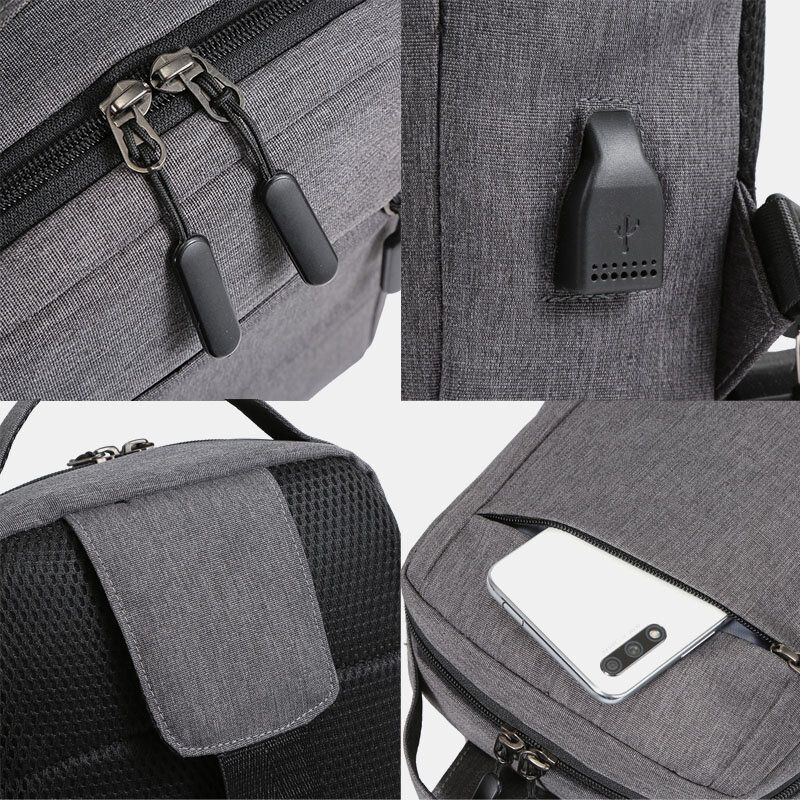 Männer Polyester Usb-aufladung Große Kapazität Mehrschichtige Business Crossbody Bag Brusttasche Sling Bag