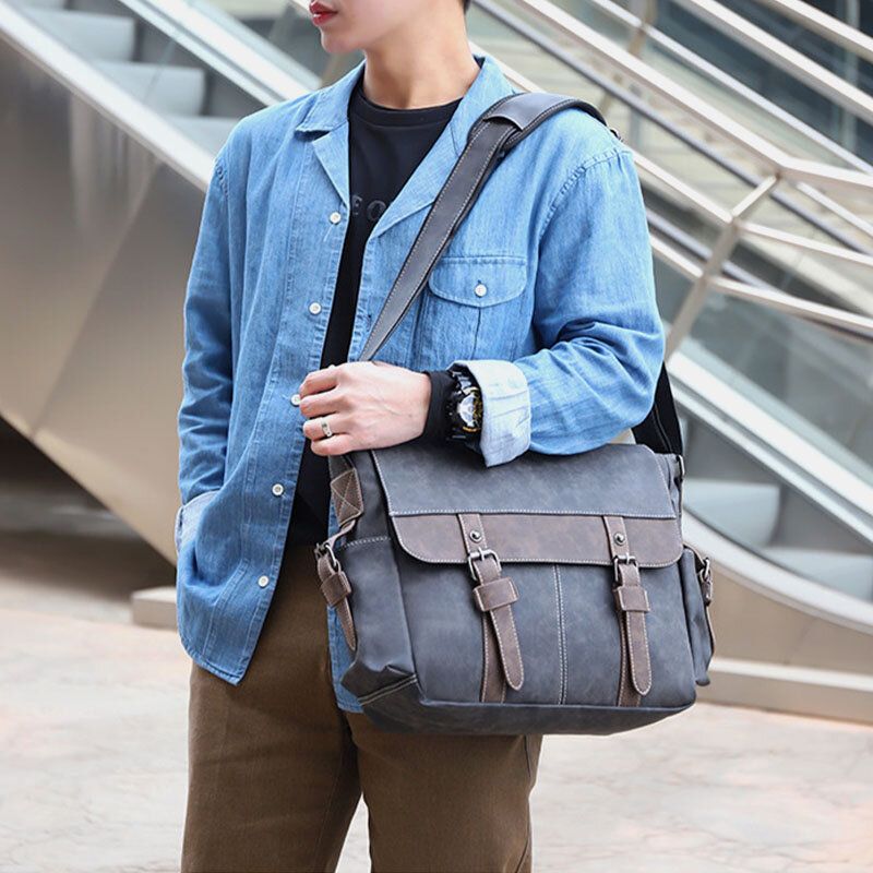 Männer Pu-leder Flap-over Große Kapazität Umhängetaschen Casual Fashion Multi-pocket Messenger Bag Handtasche Umhängetasche