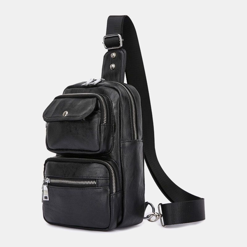 Männer Pu-leder Multi-pocket Große Kapazität Vintage Umhängetasche Brusttasche Sling Bag