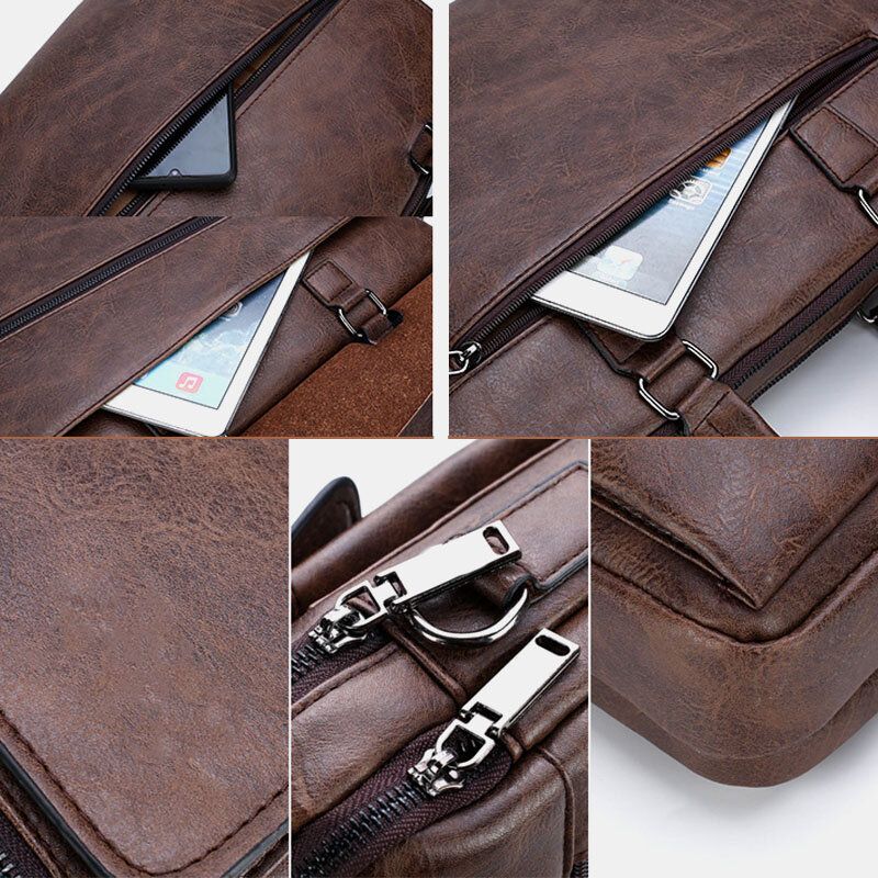 Männer Pu-leder Multifunktions Anti-diebstahl Vintage Business Messenger Bag Umhängetasche Handtasche Umhängetasche