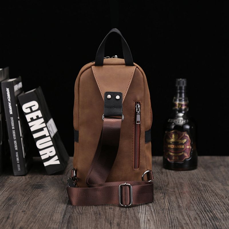 Männer Pu-leder Vintage Große Kapazität Brusttasche Outdoor Tragbare Umhängetasche Wasserdichte Umhängetasche