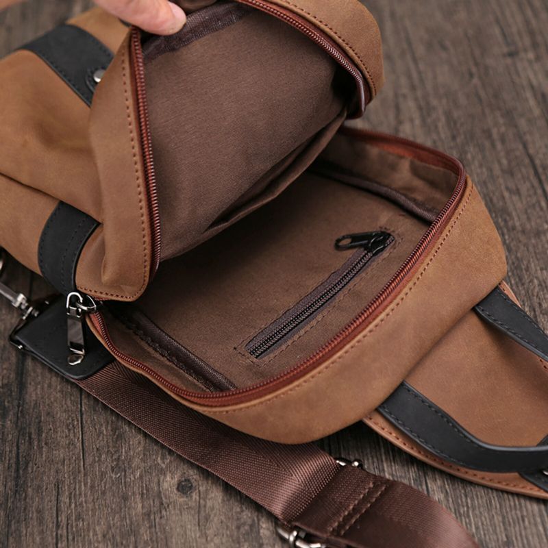 Männer Pu-leder Vintage Große Kapazität Brusttasche Outdoor Tragbare Umhängetasche Wasserdichte Umhängetasche