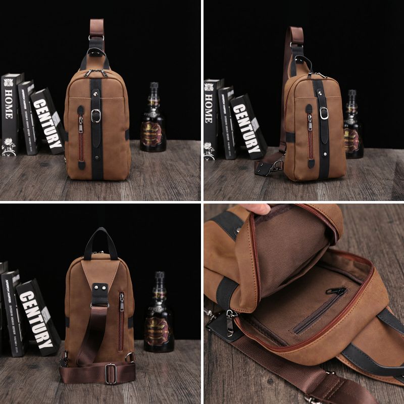 Männer Pu-leder Vintage Große Kapazität Brusttasche Outdoor Tragbare Umhängetasche Wasserdichte Umhängetasche