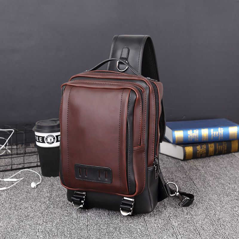 Männer Pu-leder Vintage Quadratisches Design Wasserdichte Umhängetasche Große Kapazität Multifunktionale Brusttasche Einzelne Shouleder-tasche