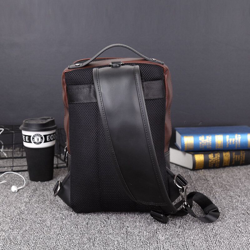 Männer Pu-leder Vintage Quadratisches Design Wasserdichte Umhängetasche Große Kapazität Multifunktionale Brusttasche Einzelne Shouleder-tasche