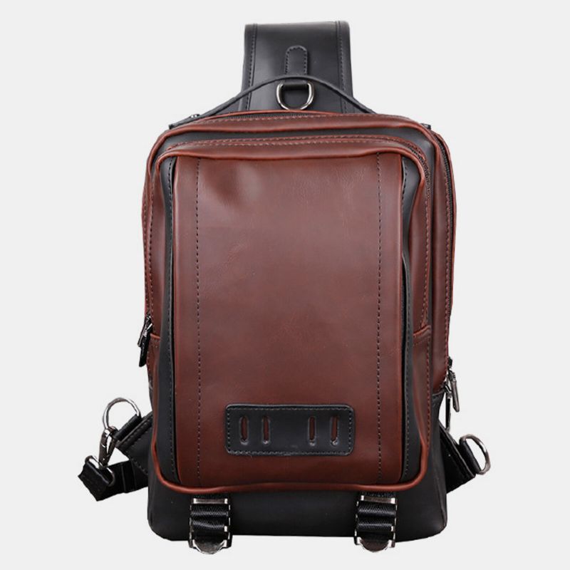 Männer Pu-leder Vintage Quadratisches Design Wasserdichte Umhängetasche Große Kapazität Multifunktionale Brusttasche Einzelne Shouleder-tasche