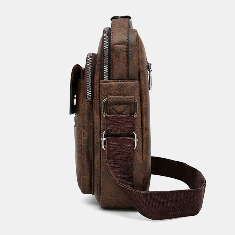 Männer Textur Zipper Decor Umhängetasche Pu-leder Vintage Multi-pocket Umhängetasche Handtasche