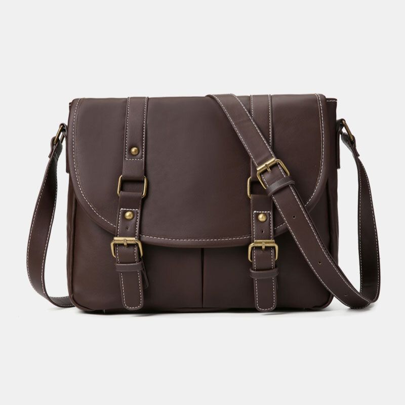 Männer Vintage Große Kapazität Multi-pocket-pu-leder-lehrertasche Umhängetasche Kurze Umhängetasche