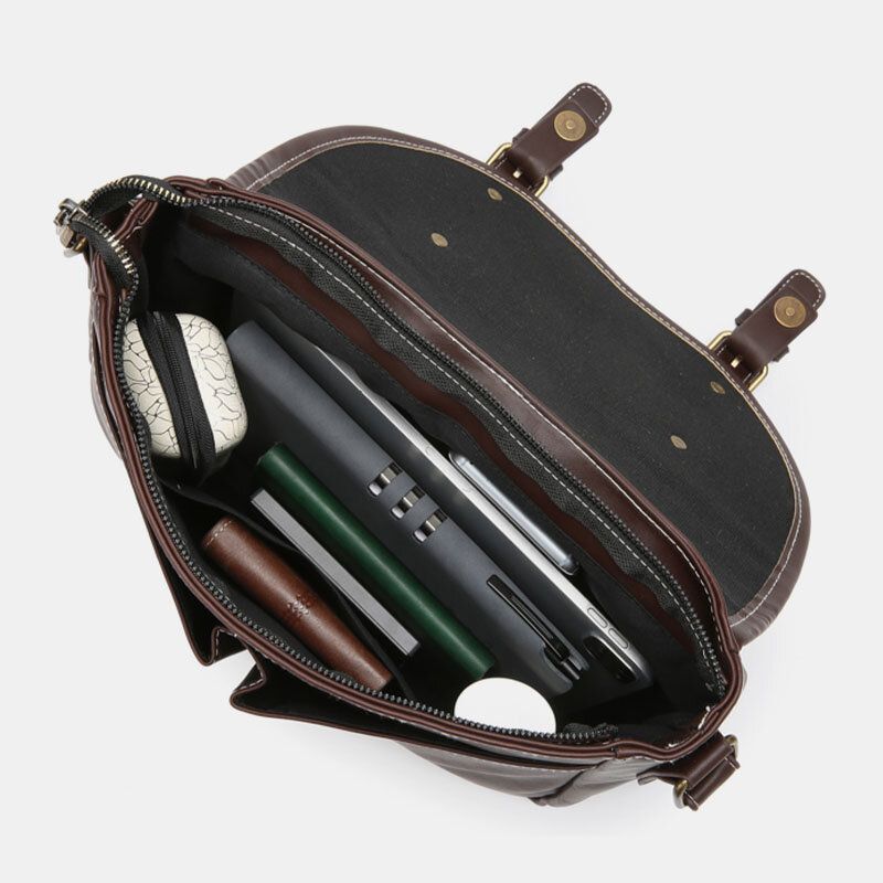 Männer Vintage Große Kapazität Multi-pocket-pu-leder-lehrertasche Umhängetasche Kurze Umhängetasche