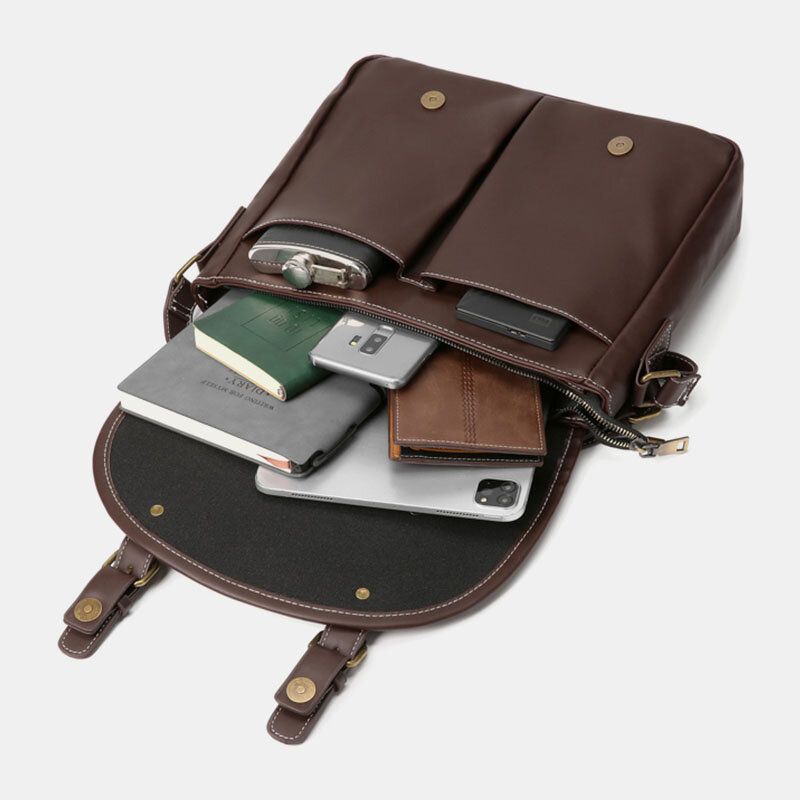 Männer Vintage Große Kapazität Multi-pocket-pu-leder-lehrertasche Umhängetasche Kurze Umhängetasche