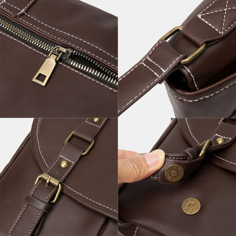 Männer Vintage Große Kapazität Multi-pocket-pu-leder-lehrertasche Umhängetasche Kurze Umhängetasche