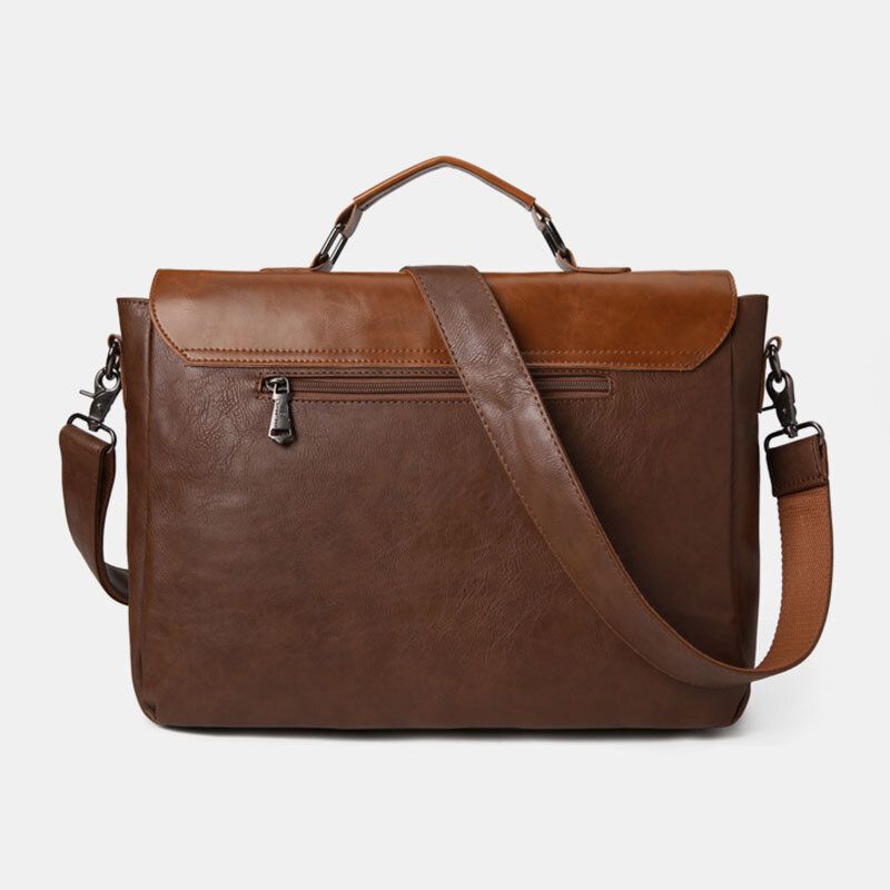 Männer Vintage Multifunktions Doppelte Fronttasche Lehrertasche Aktentasche 14 Zoll Laptoptasche Umhängetasche