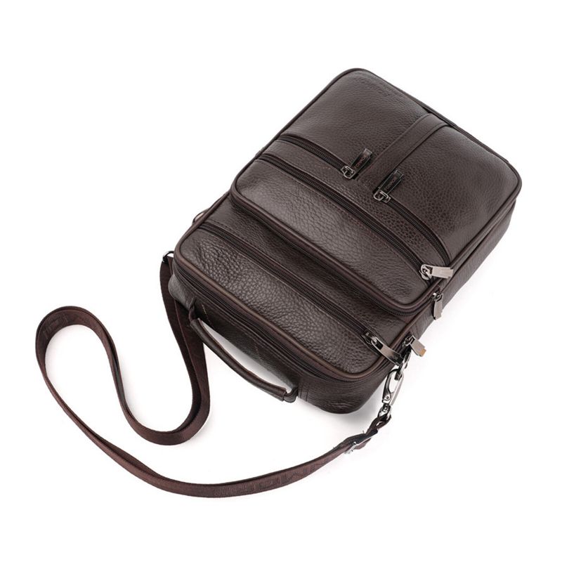 Multifunktionale Crossbody-tasche Aus Echtem Leder Für Herren Business Casual Multi-pocket-reißverschluss-schulter-crossbody-tasche