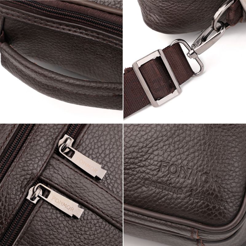 Multifunktionale Crossbody-tasche Aus Echtem Leder Für Herren Business Casual Multi-pocket-reißverschluss-schulter-crossbody-tasche