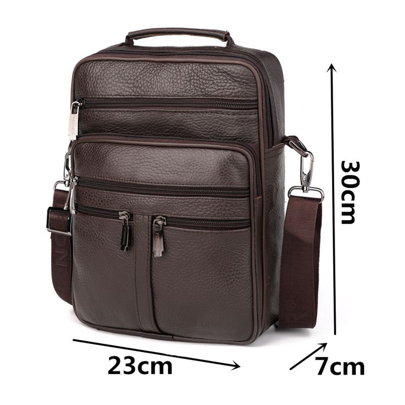 Multifunktionale Crossbody-tasche Aus Echtem Leder Für Herren Business Casual Multi-pocket-reißverschluss-schulter-crossbody-tasche