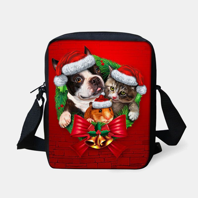 Unisex Kind Weihnachten Süßer Hund Katze Tierdruck Kleine Umhängetasche Handtasche