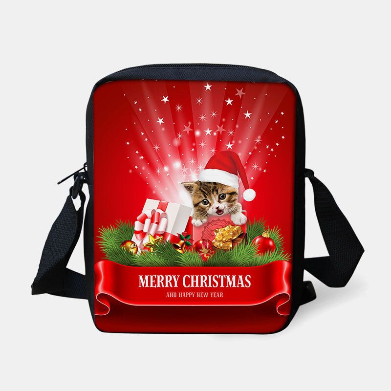 Unisex Kind Weihnachten Süßer Hund Katze Tierdruck Kleine Umhängetasche Handtasche