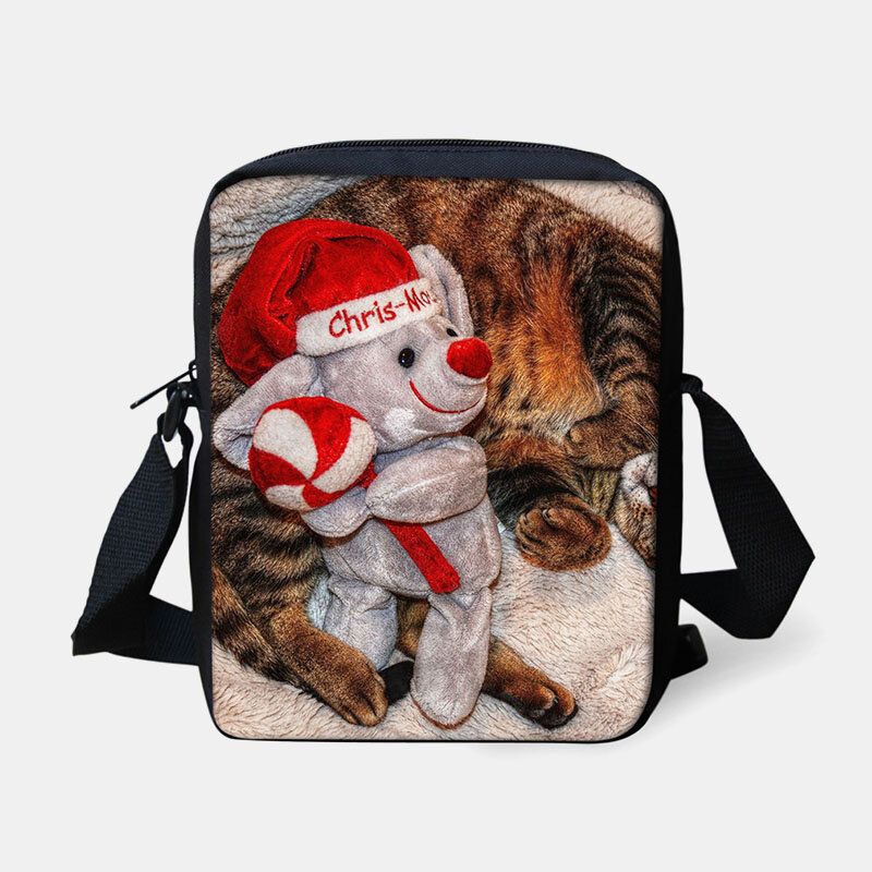 Unisex Kind Weihnachten Süßer Hund Katze Tierdruck Kleine Umhängetasche Handtasche