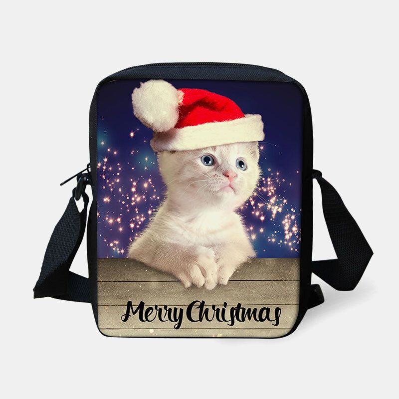 Unisex Kind Weihnachten Süßer Hund Katze Tierdruck Kleine Umhängetasche Handtasche