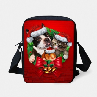 Unisex Kind Weihnachten Süßer Hund Katze Tierdruck Kleine Umhängetasche Handtasche