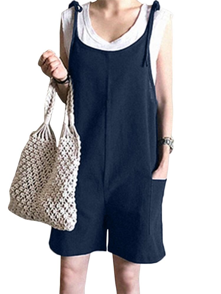 100 % Baumwolle Lockere Ärmellose Overalls Mit O-ausschnitt Für Damen