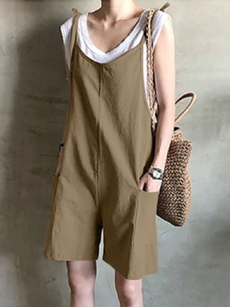 100 % Baumwolle Lockere Ärmellose Overalls Mit O-ausschnitt Für Damen