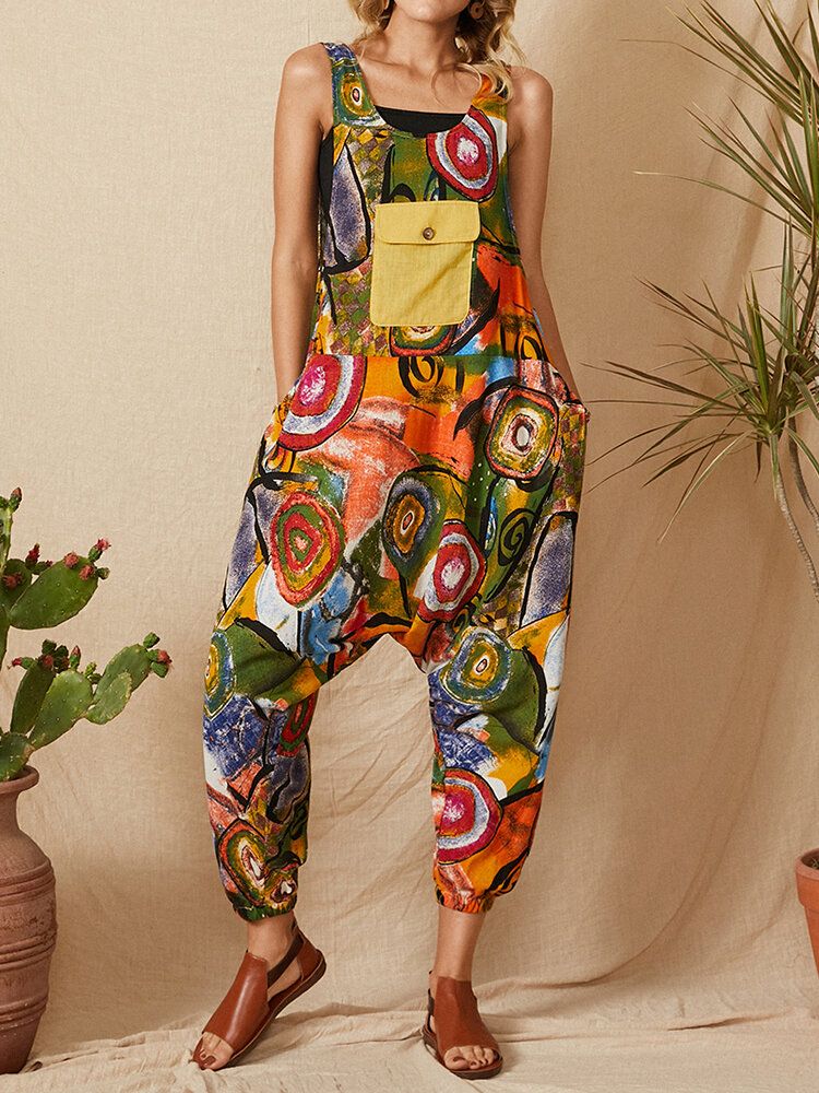 Ärmelloser Overall Mit Patchwork-trägern Im Vintage-graffiti-print