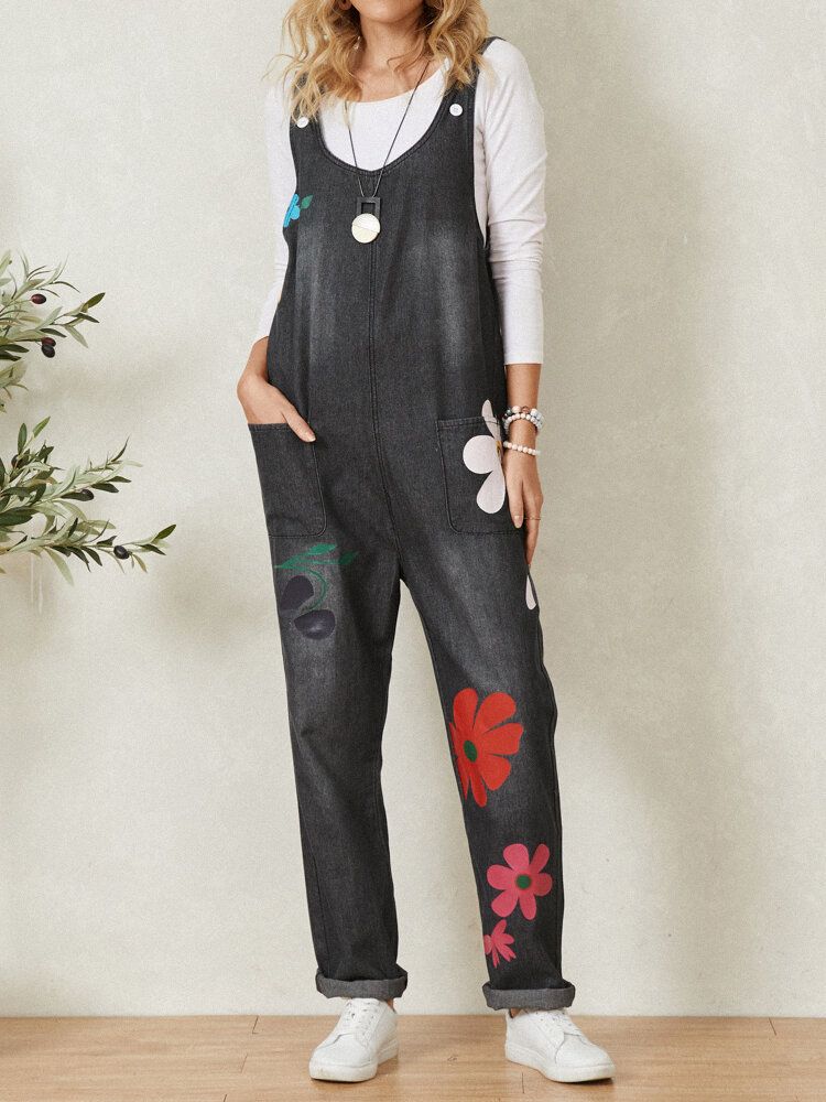 Böhmen Bunter Calico Print Pocket Casual Jumpsuit Für Frauen