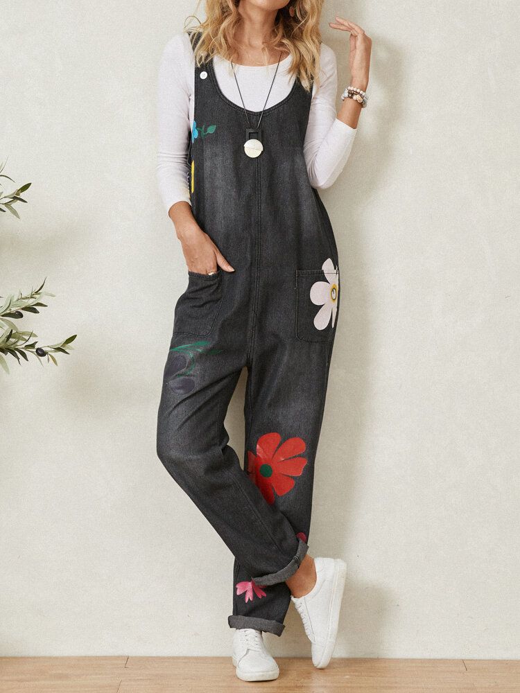 Böhmen Bunter Calico Print Pocket Casual Jumpsuit Für Frauen