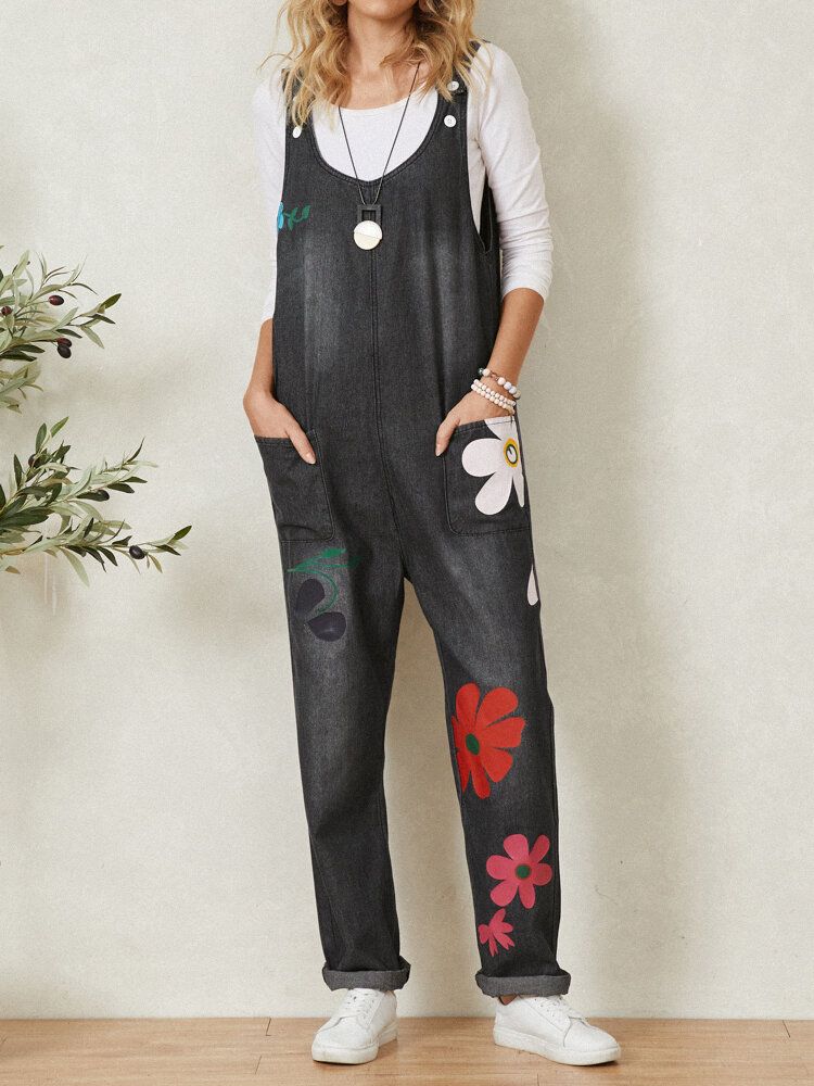 Böhmen Bunter Calico Print Pocket Casual Jumpsuit Für Frauen