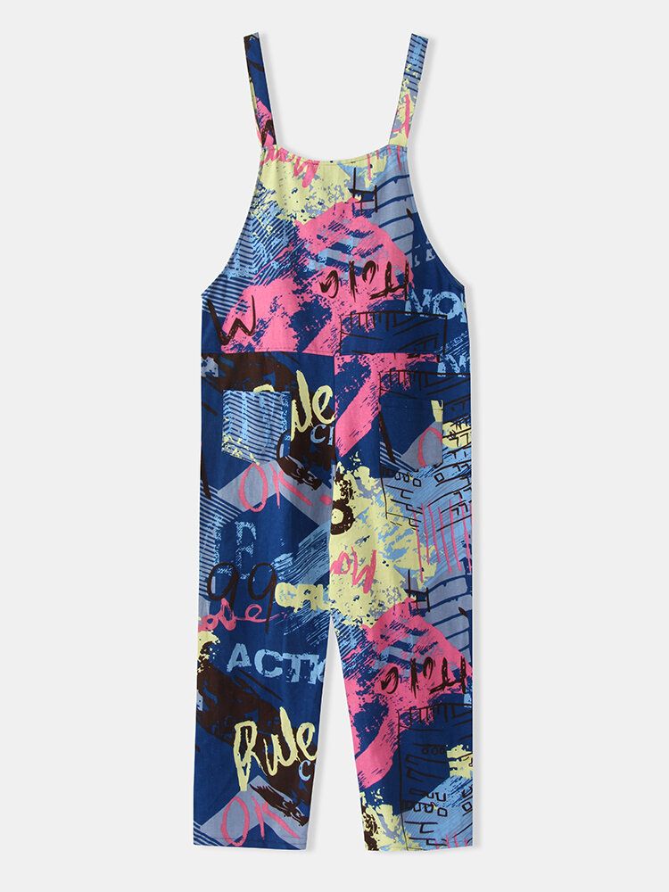 Color Contrast Print Sleeveless Straps Pocket Baumwolloverall Für Damen