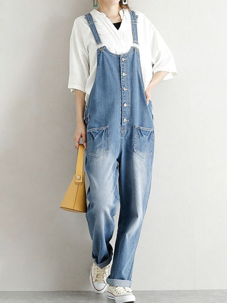 Damen-denim Mit Fester Knopftasche Lässig Hohe Taille Kurzer Overall