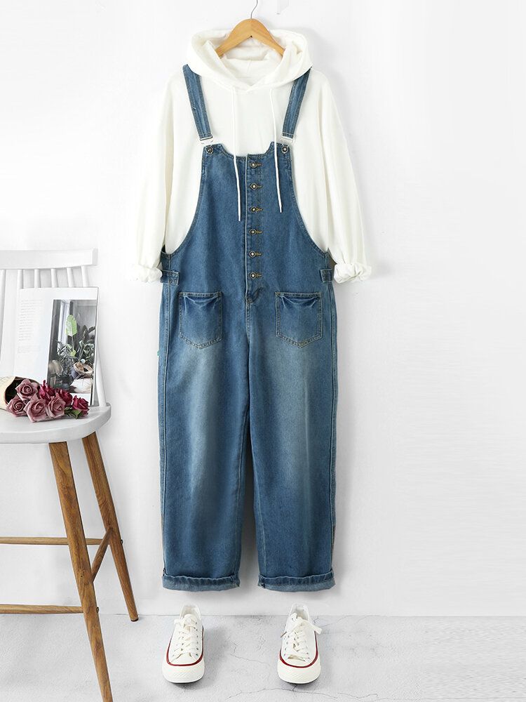 Damen-denim Mit Fester Knopftasche Lässig Hohe Taille Kurzer Overall