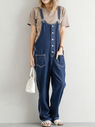 Damen-denim Mit Fester Knopftasche Lässig Hohe Taille Kurzer Overall