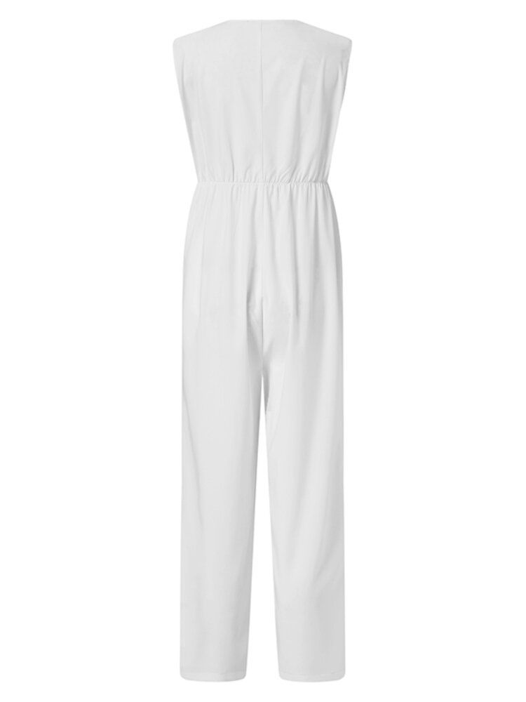 Damen V-ausschnitt Ärmellose Elastische Taille Stilvoller Lässiger Overall Mit Tasche