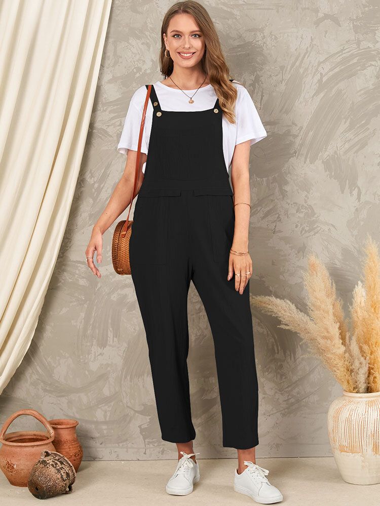 Einfarbiger Ärmelloser Lässiger Overall Mit Taschen Für Damen