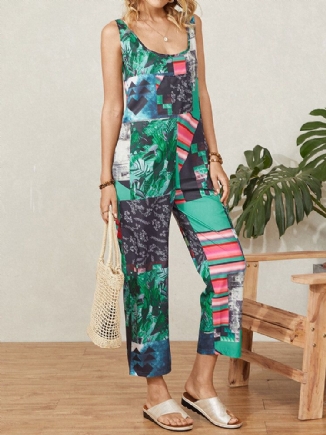 Flower Plants Ärmelloser Jumpsuit Mit Geometrischem Aufdruck Und Trägern Und Tasche