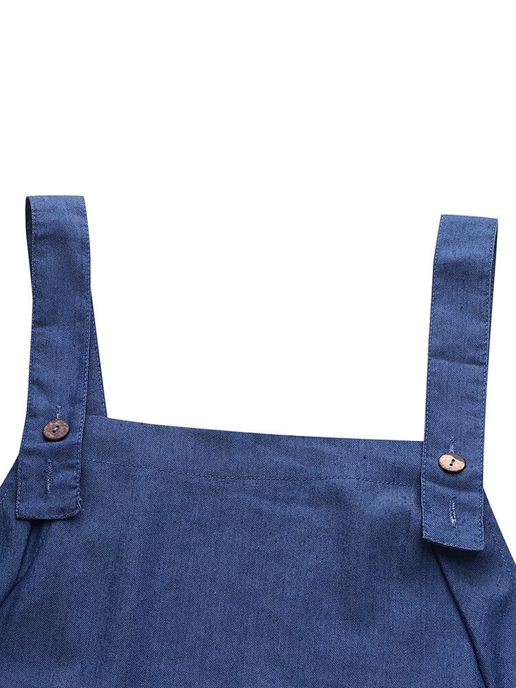 Frauen-denim-normallack-knopf-lose Overalls Beiläufige Breite Beintaschen-overalls