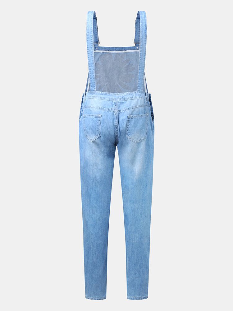 Frauen Gänseblümchen-muster-druckriemen Zerrissener Beiläufiger Stilvoller Denim-overall