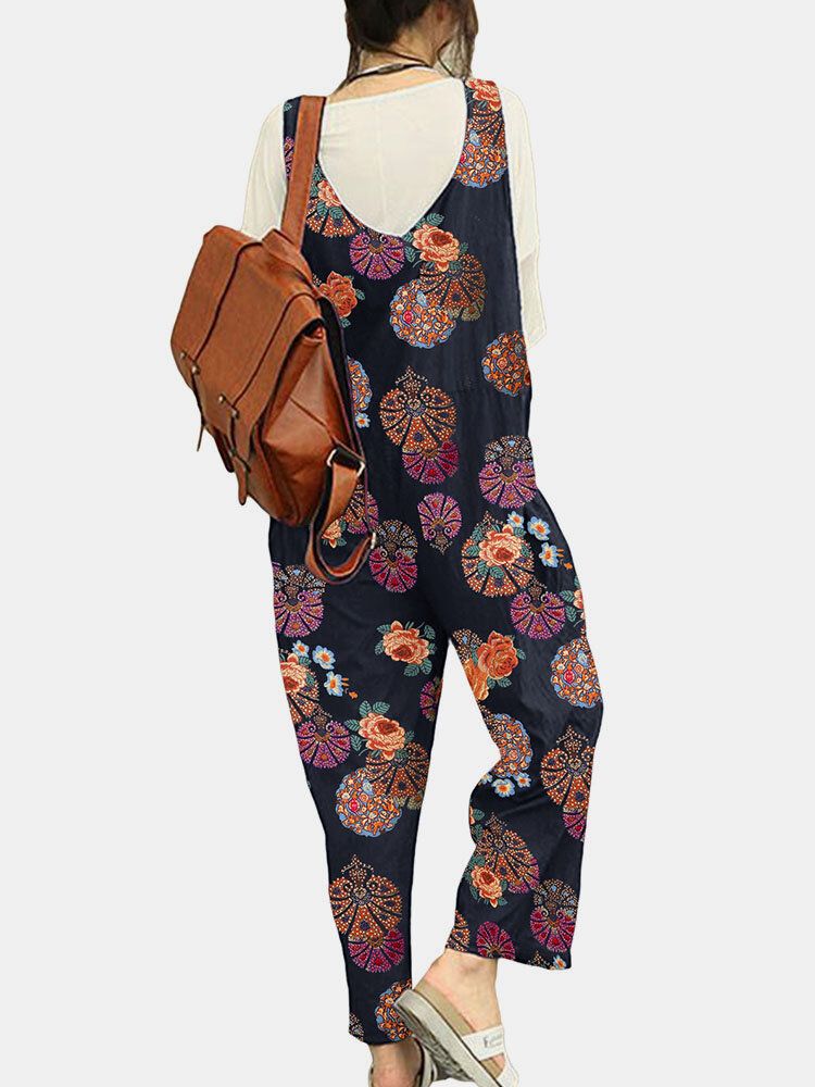 Jumpsuit Mit Weitem Bein Und Tribal Flower Print Für Damen