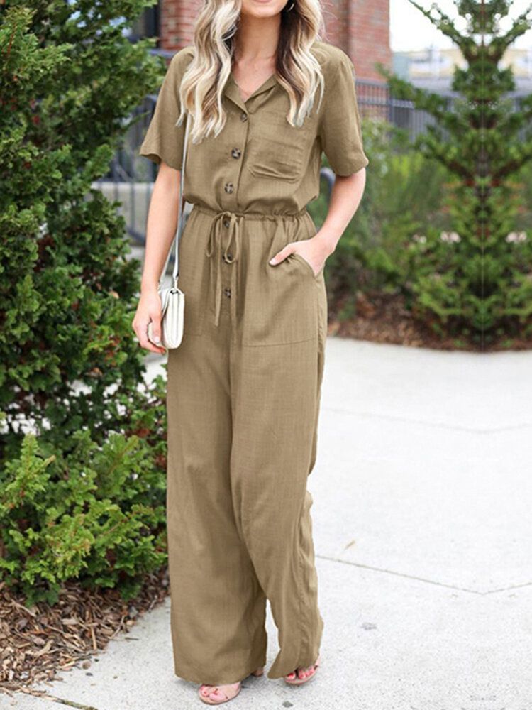 Kurzarm-overalls Im Cargo-stil Mit Knopfleiste Und Tasche