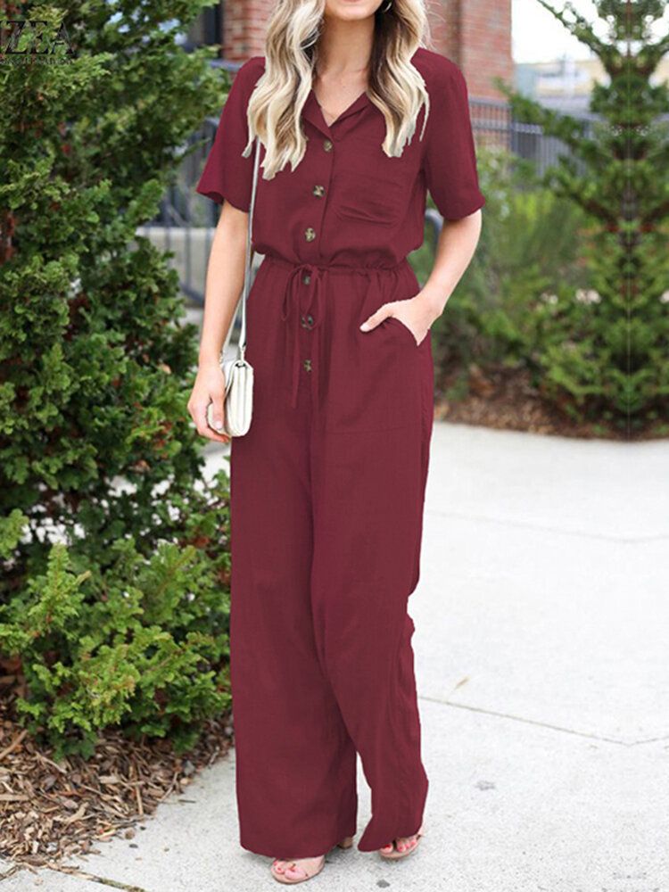 Kurzarm-overalls Im Cargo-stil Mit Knopfleiste Und Tasche